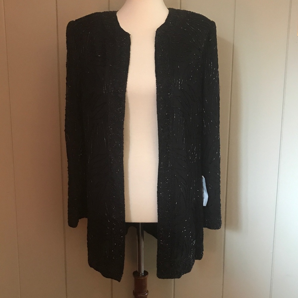 Brillante Black Beaded Long Cardigan